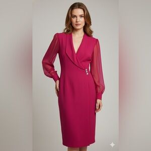 Vintage Women’s faux Wrap Dress Long Sleeve Pink L